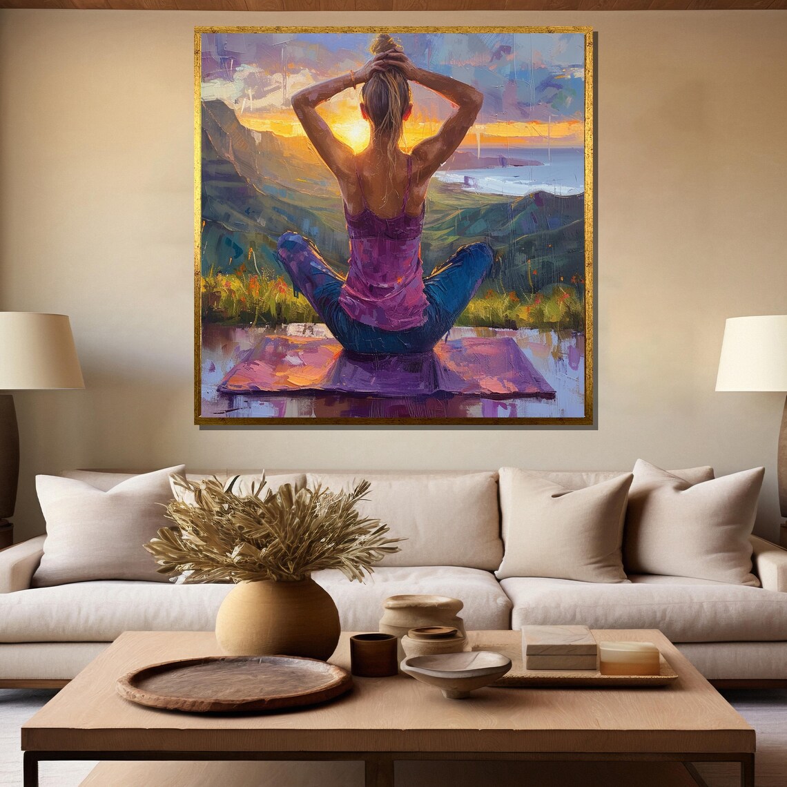 Sunrise Yoga Over Mountain Lake Peaceful Meditation Art Poster - Image 5
