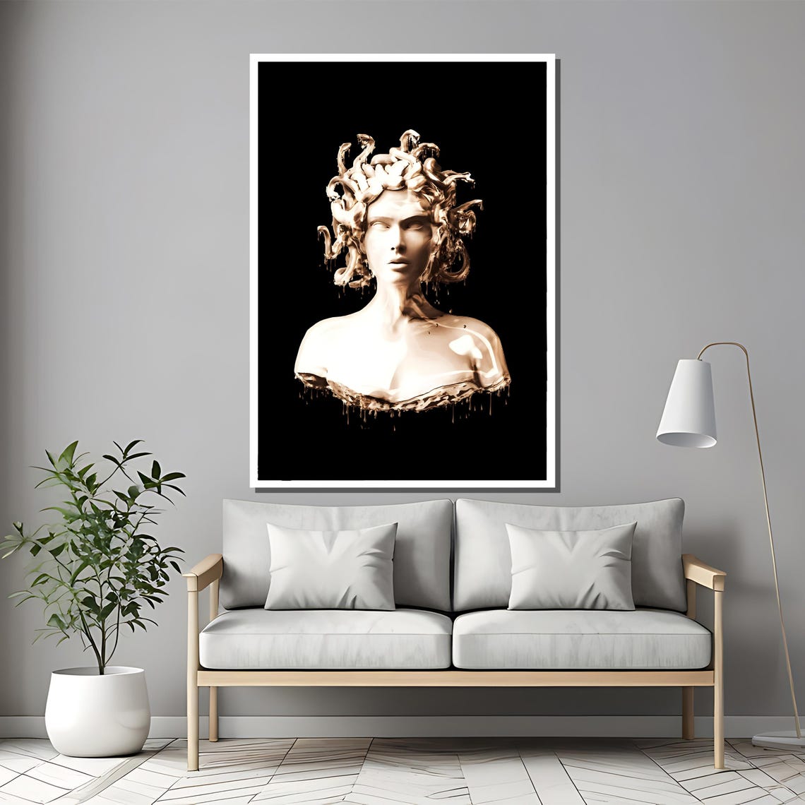 Medusa Marble Bust Melting Black Mythology Sculpture Elegant Poster - Image 2