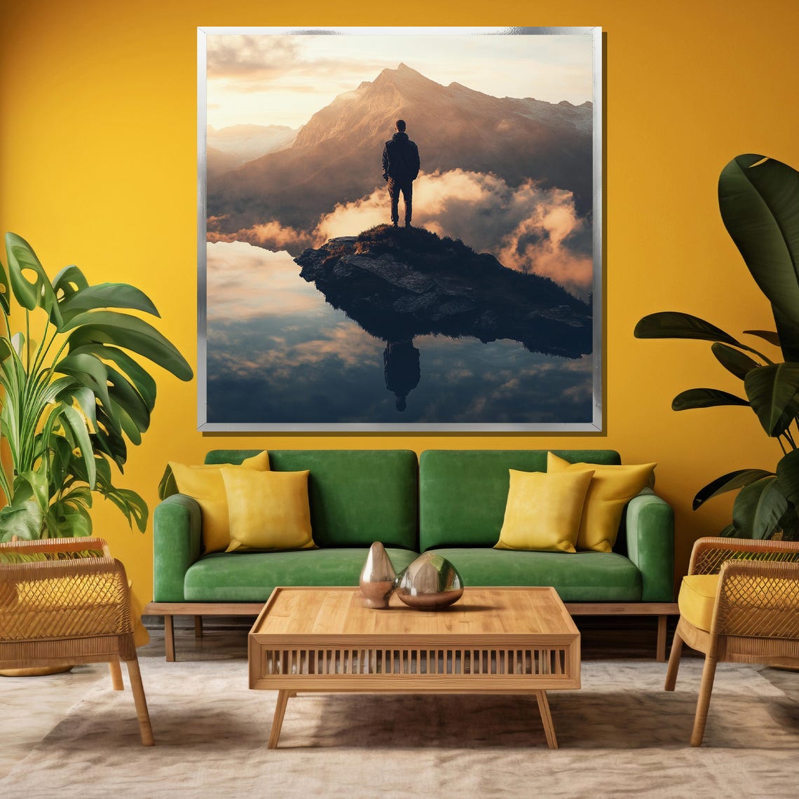 Peak Moment Mountain Explorer Silhouette Over Mirror Lake Poster - Image 3