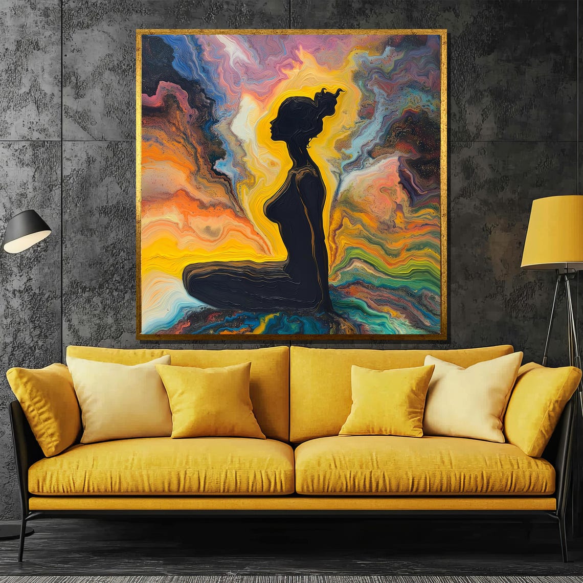 Meditating Woman Silhouette Rainbow Fluid Art Zen Yoga Poster - Image 2