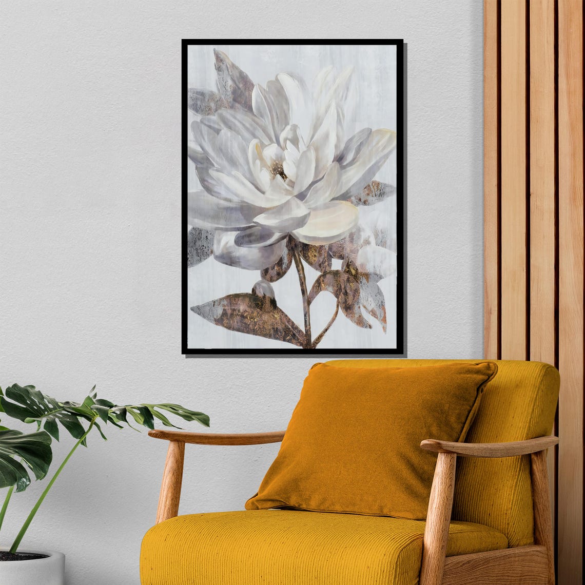 White Magnolia Blossom Close Up with Bronze Leaves Painting Poster - Image 4