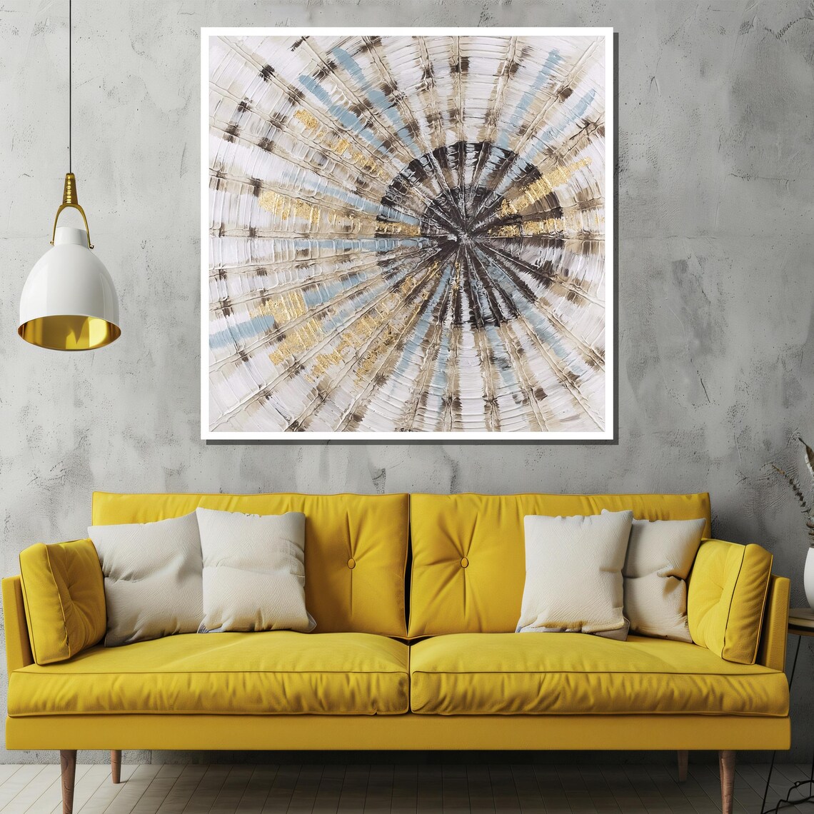 Radial Sunburst Swirl White Gray Gold Abstract Painting Poster - Image 3