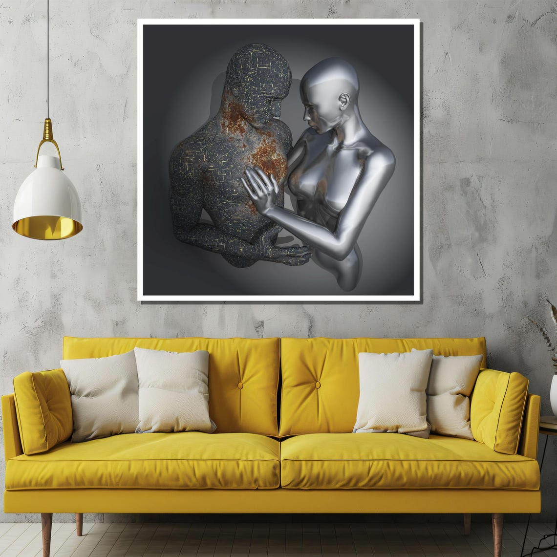 Rust And Chrome Metallic Lovers Embrace Haunting Digital Art Poster - Image 2