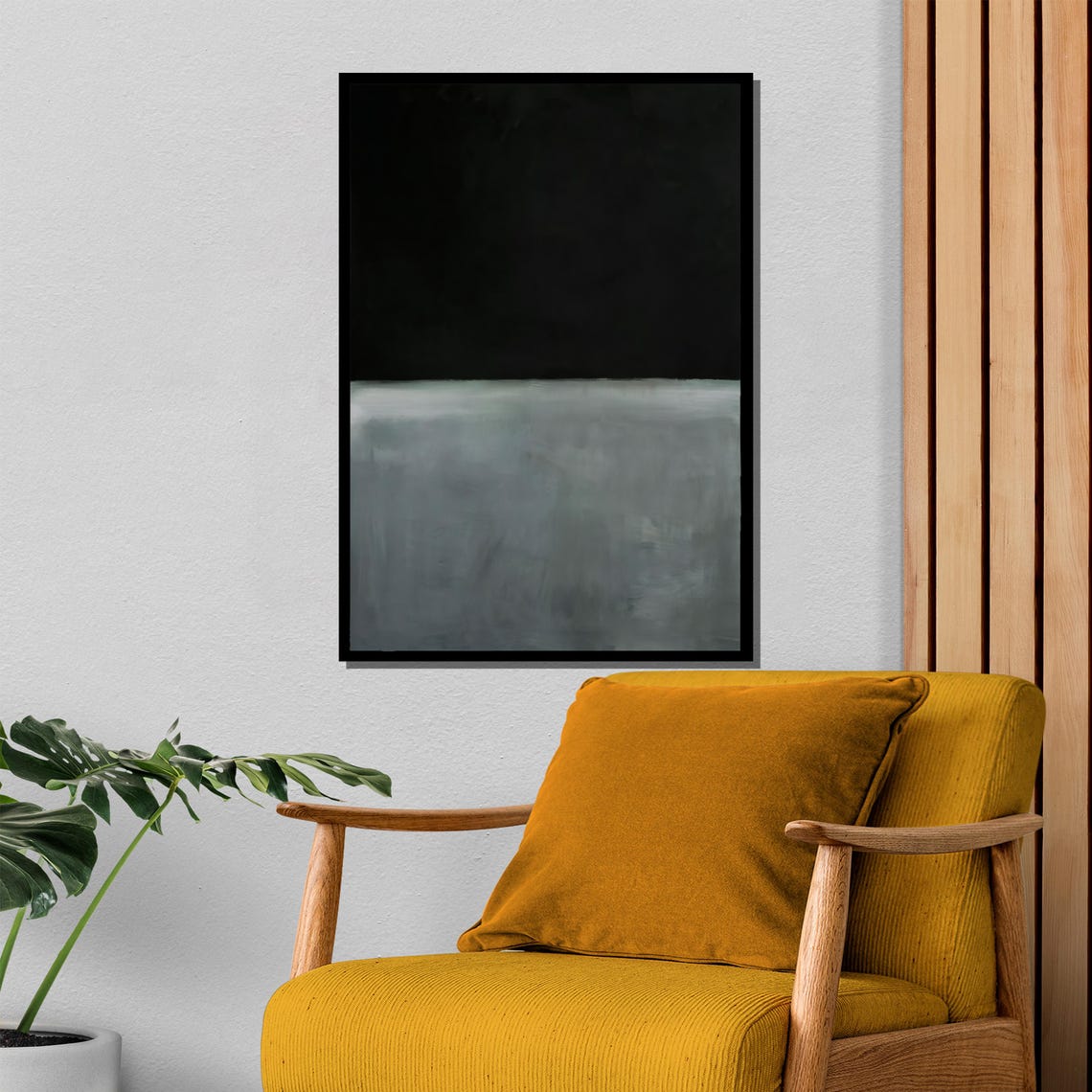 Minimalist Black And Grey Split Canvas Abstract Statement Decor Poster - Image 4