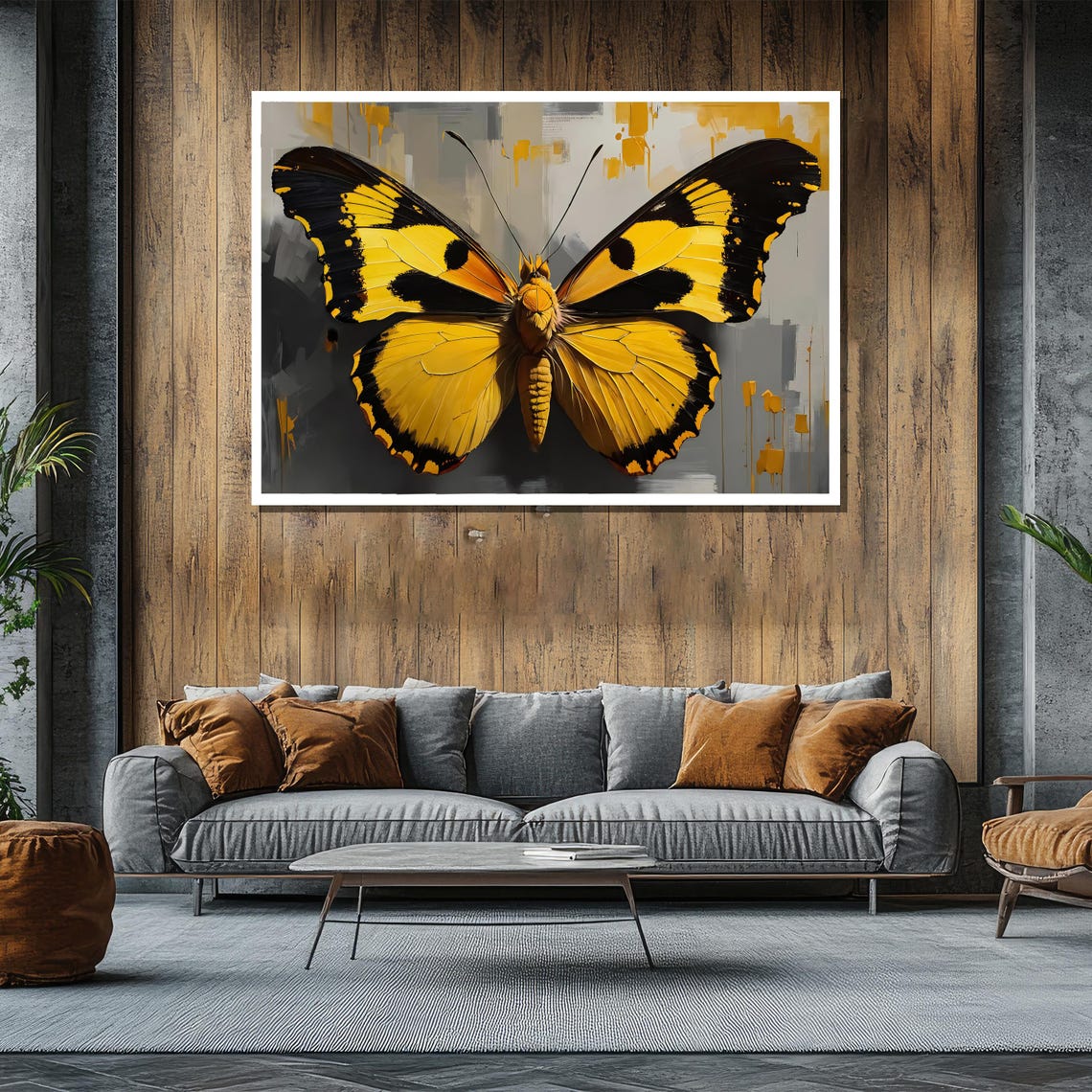 Golden Yellow Butterfly with Black Wings Nature Art Wall Poster - Image 2