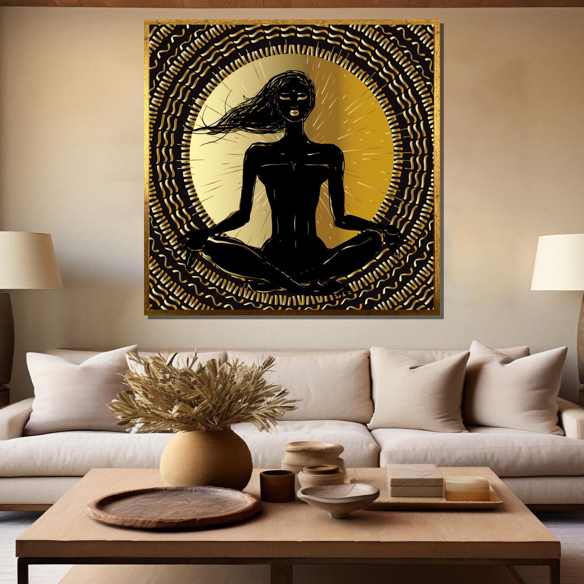 Golden Sun Zen Meditation Silhouette Black And Gold Art Poster - Image 5