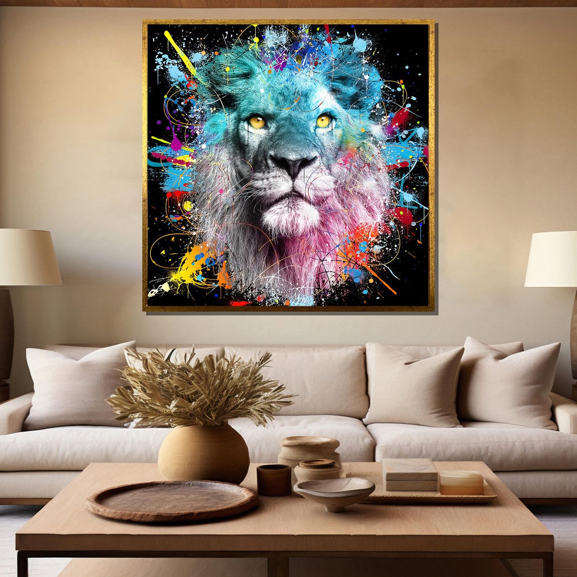 Colorful Lion Portrait With Paint Splatter Wild Animal Poster - Image 5