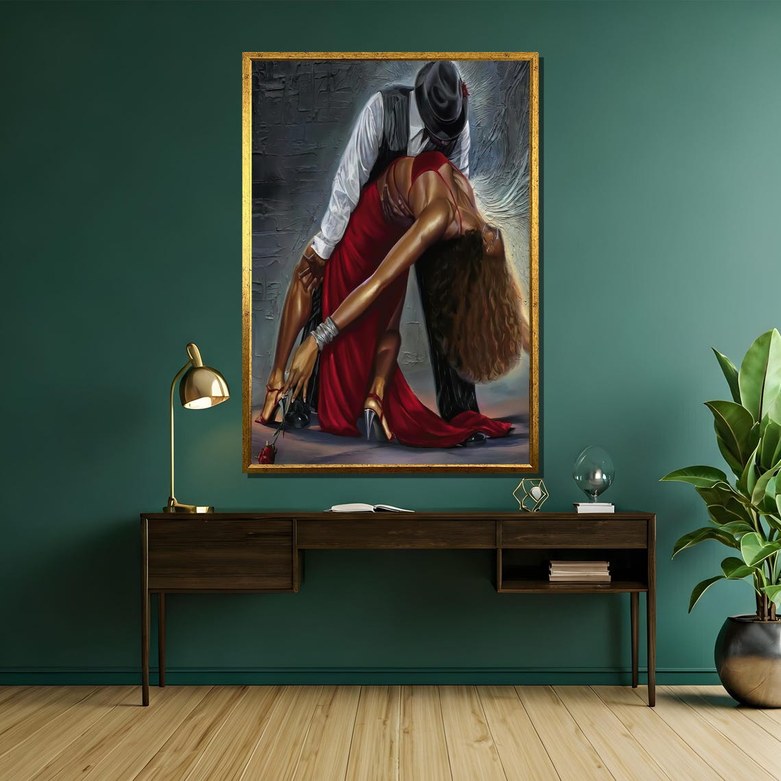 Passionate Tango Couple Dip Dramatic Red Dress Painting Poster - Image 5