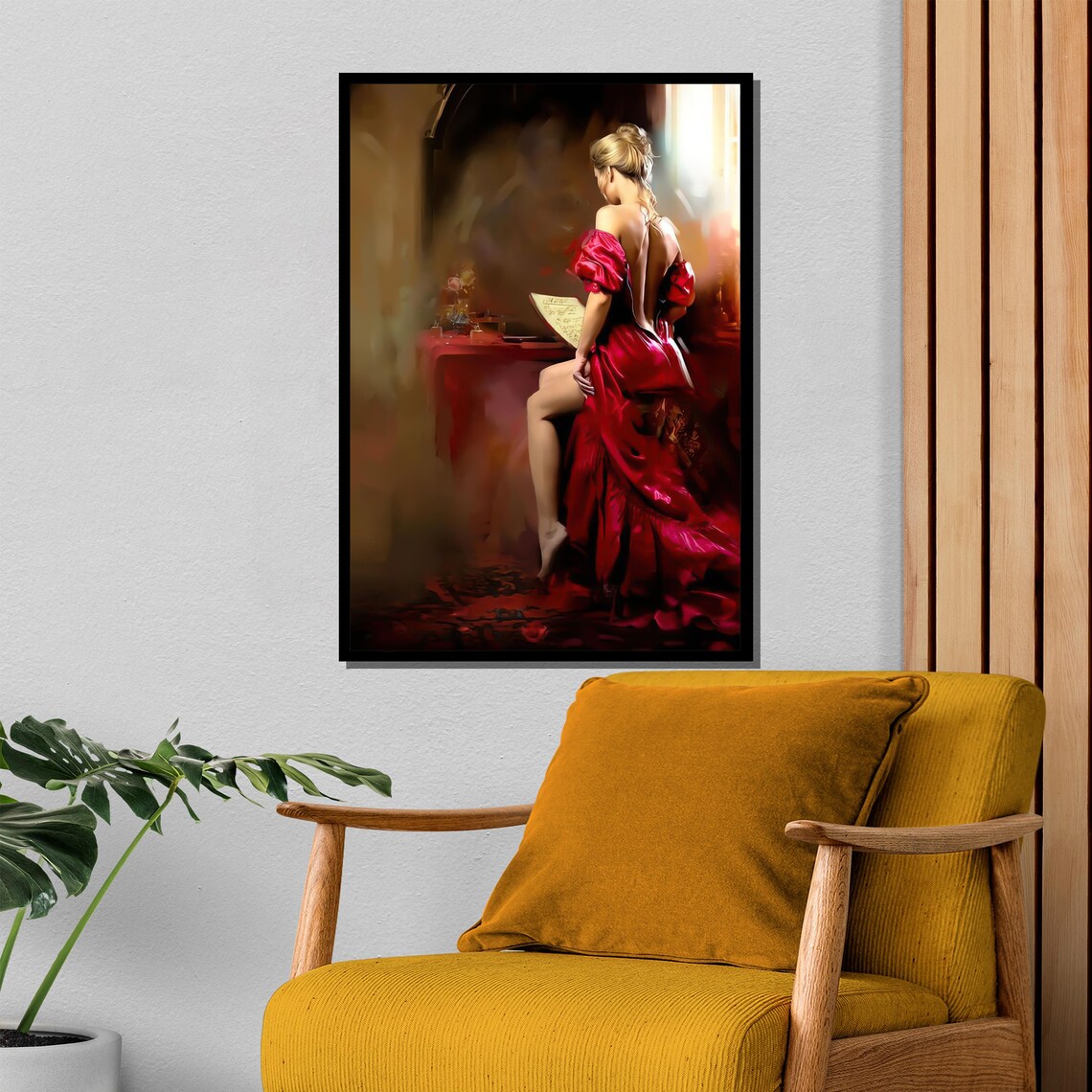 Elegant Lady In Red Gown Seated Romantic Oil Painting Poster - Image 4