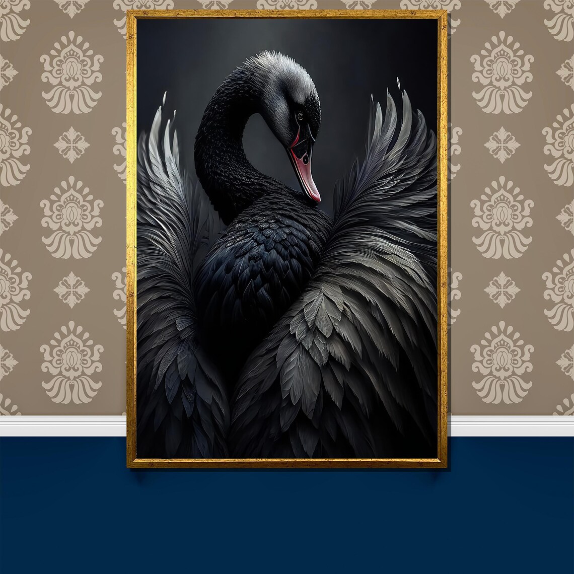 Elegant Black Swan Dark Moody Feathered Beauty Wildlife Art Poster
