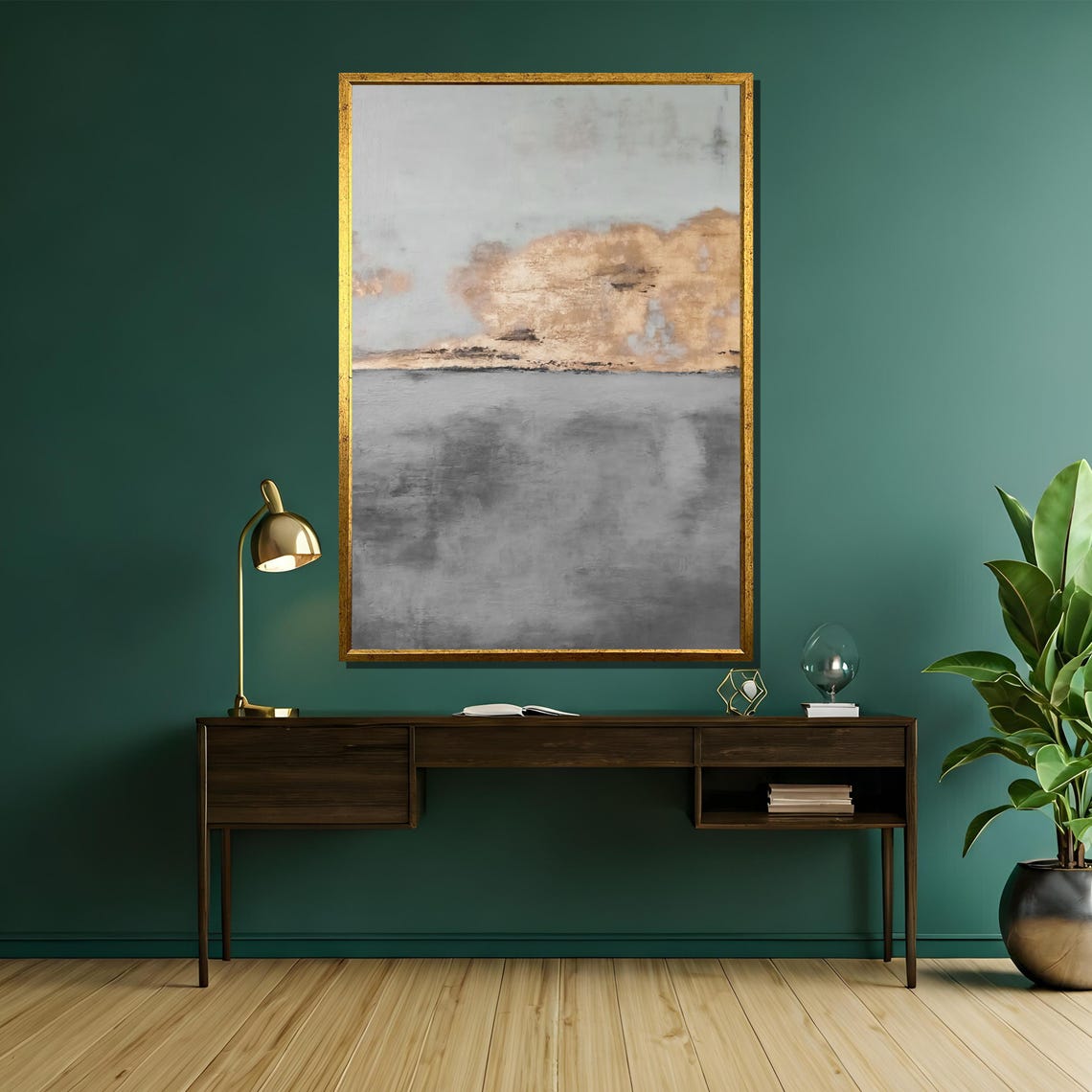 Silver Gray and Gold Abstract Cloud Reflection Modern Poster - Image 5