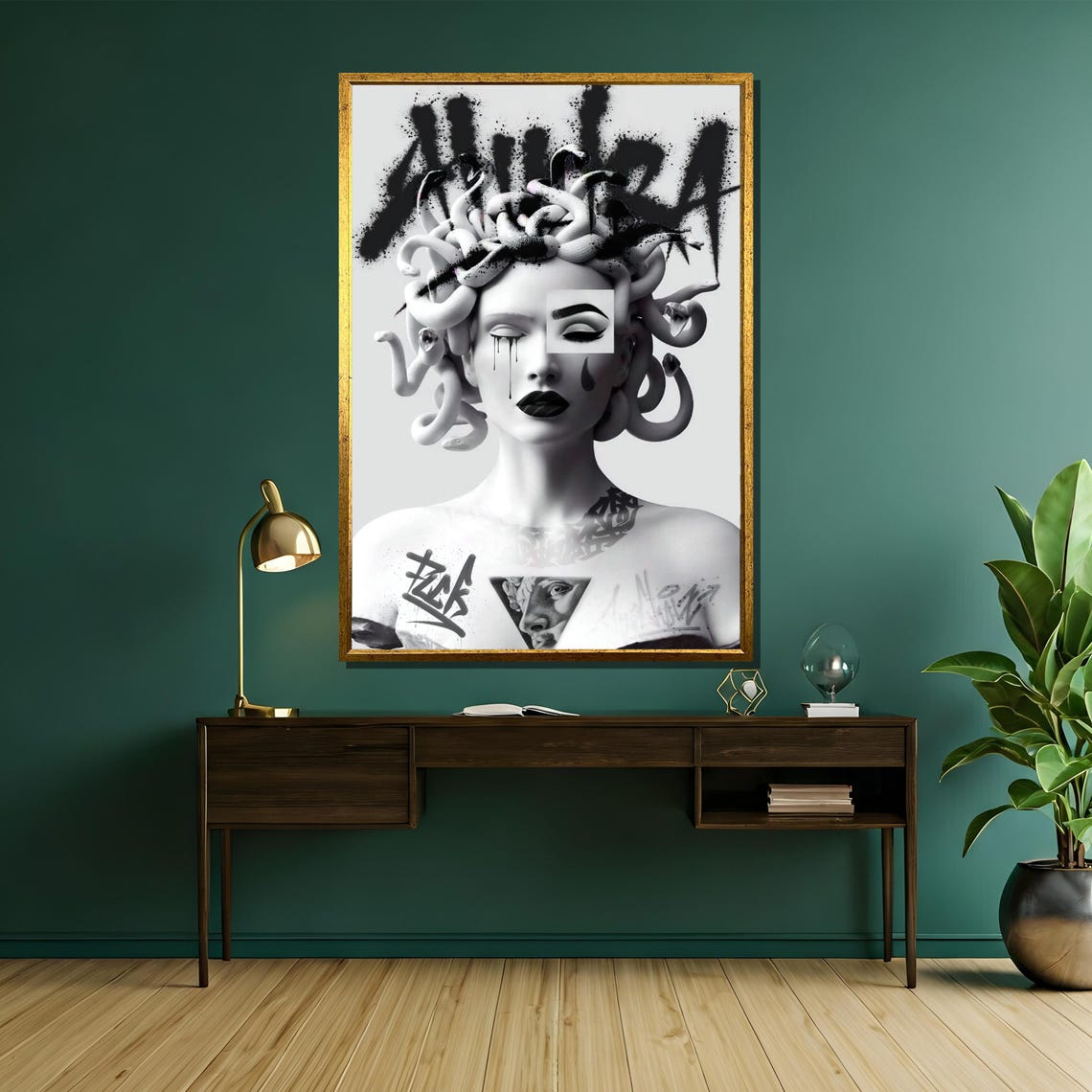 Medusa Painting Bold Black And White Graffiti Art Gift For Modern Home Decor And Unique Statement Wall Art - Image 5