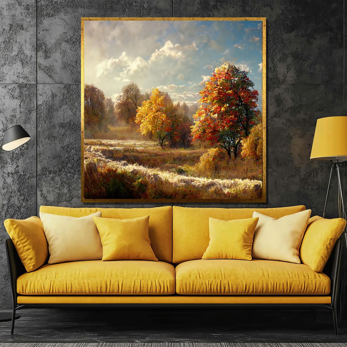 Golden Autumn Forest Meadow Sunlight Serene Landscape Poster