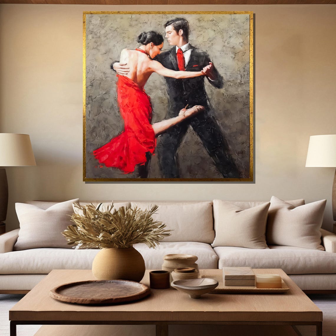Tango Couple in Red Dress and Black Suit Dramatic Art Poster - Image 5