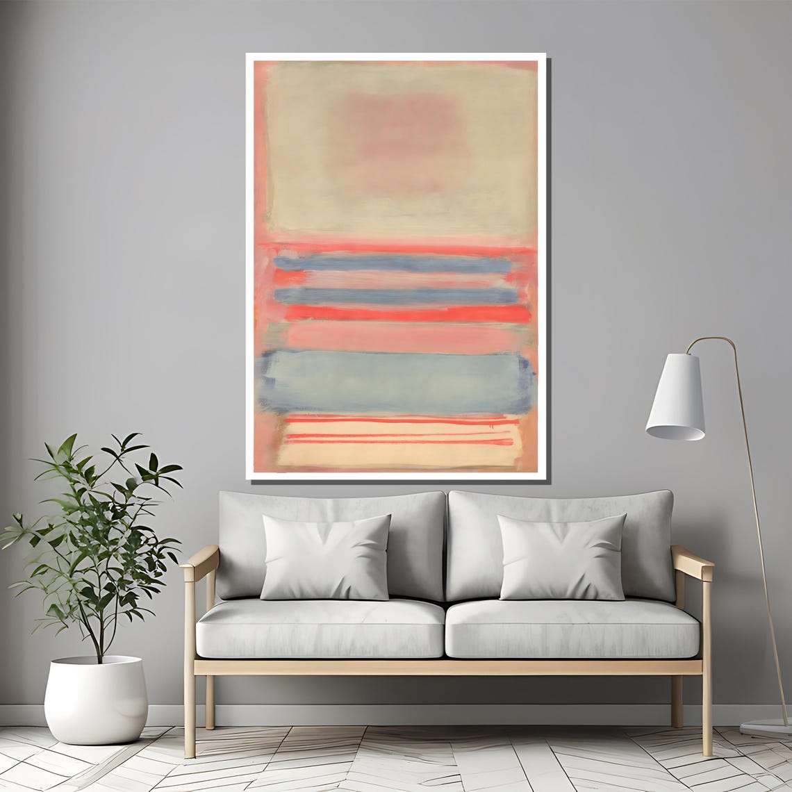 Mark Rothko Soft Pastel Abstract Painting Unique Art Gift In Light Coral And Blue For Elegant Interiors - Image 2