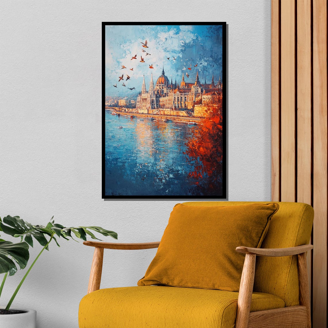 Budapest Parliament Building by the Danube With Birds Cityscape Poster - Image 4