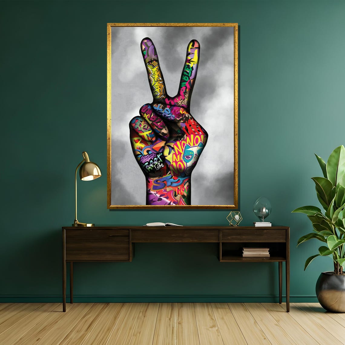 Graffiti Peace Sign Hand Colorful Street Art On Smoke Poster - Image 5