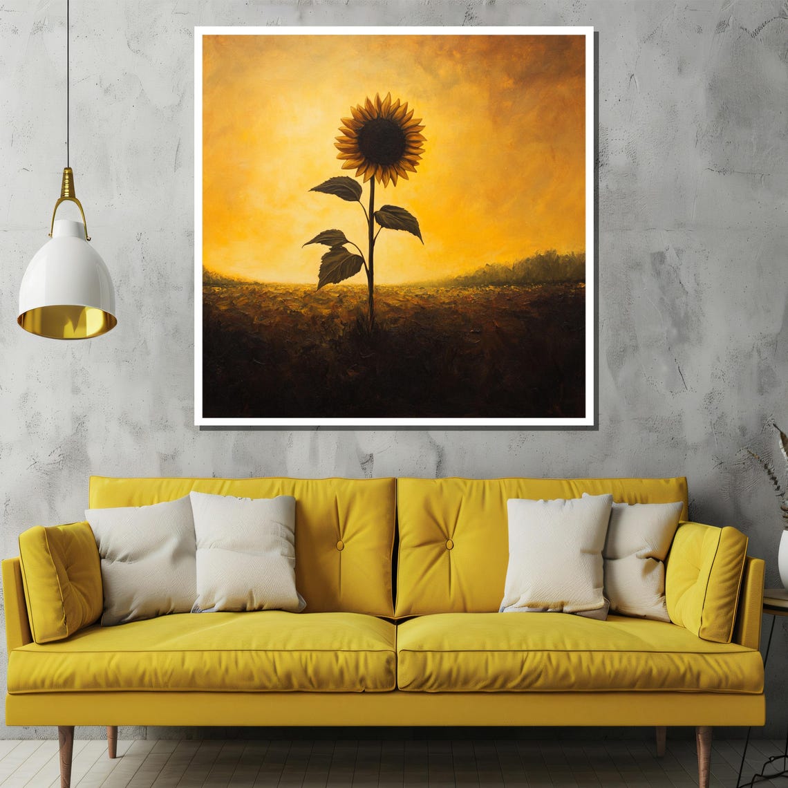 Solitary Sunflower At Golden Sunset Field Romantic Painting Poster - Image 2