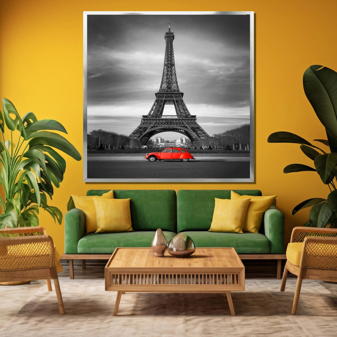 Paris Eiffel Tower Black White Red Classic Car Vintage Poster - Image 3