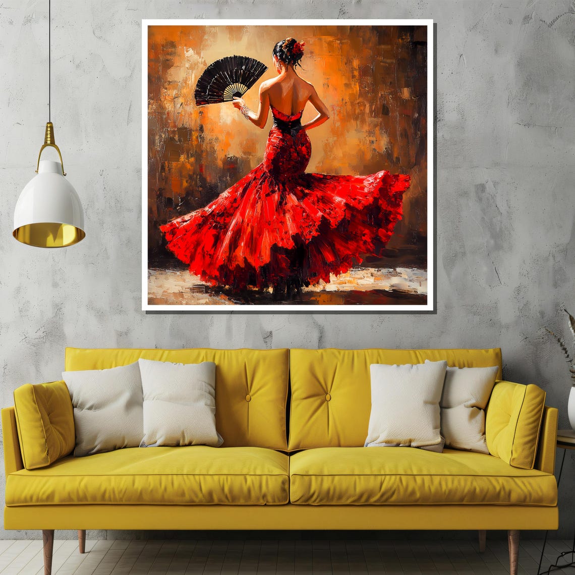Fiery Flamenco Dancer in Red Dress With Black Fan Painting Poster - Image 2