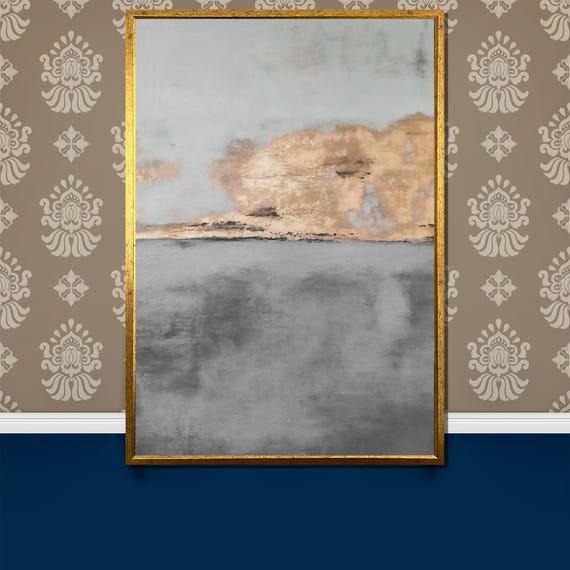 Silver And Gold Horizon Abstract Painting Elegant Modern Gift For Home Decor In Neutral Tones