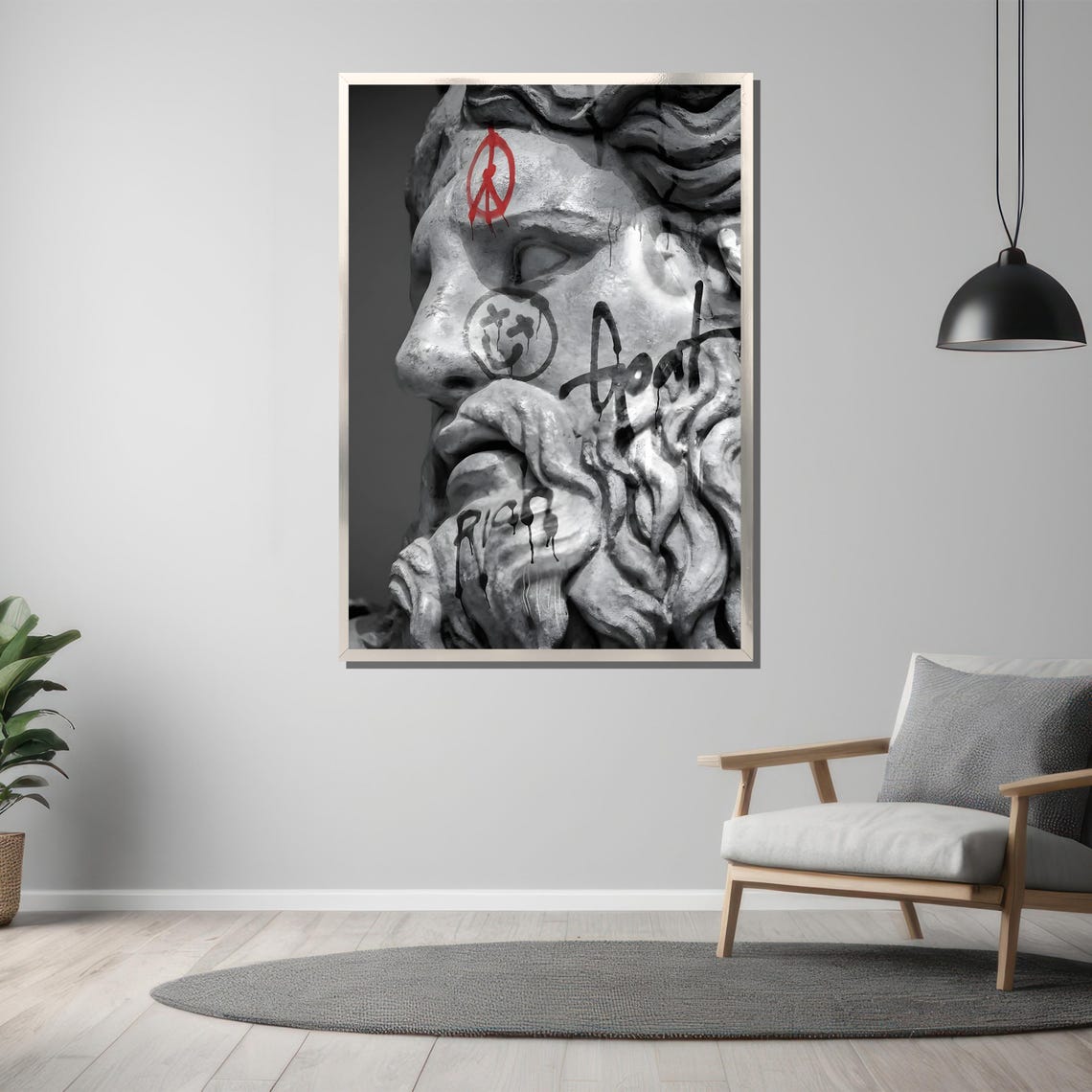 Bearded Statue Graffiti Peace Symbol Classical Art Rebellion Poster - Image 3