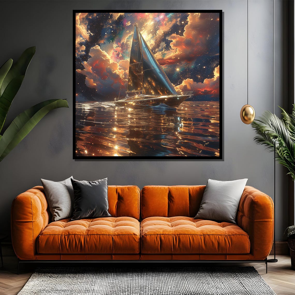 Starry Night Sailboat Galaxy Sky Ocean Reflection Artwork Poster - Image 4