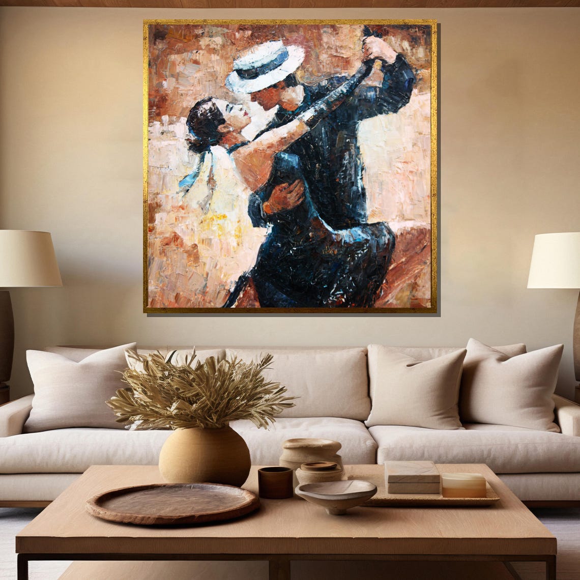 Tango Couple in White Fedora and Blue Sash Romantic Art Poster - Image 5