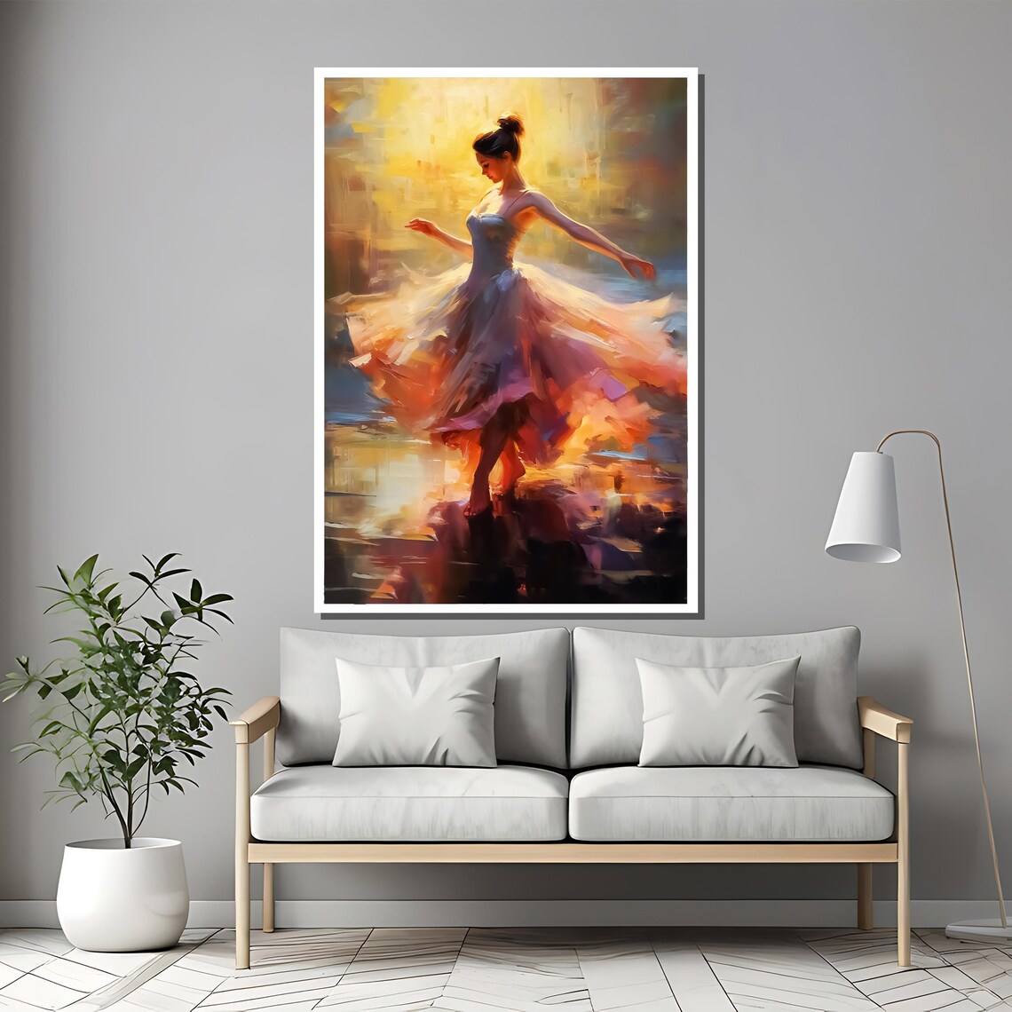 Ballerina Twirling in Golden Sunlight Lavender Dress Art Poster - Image 2