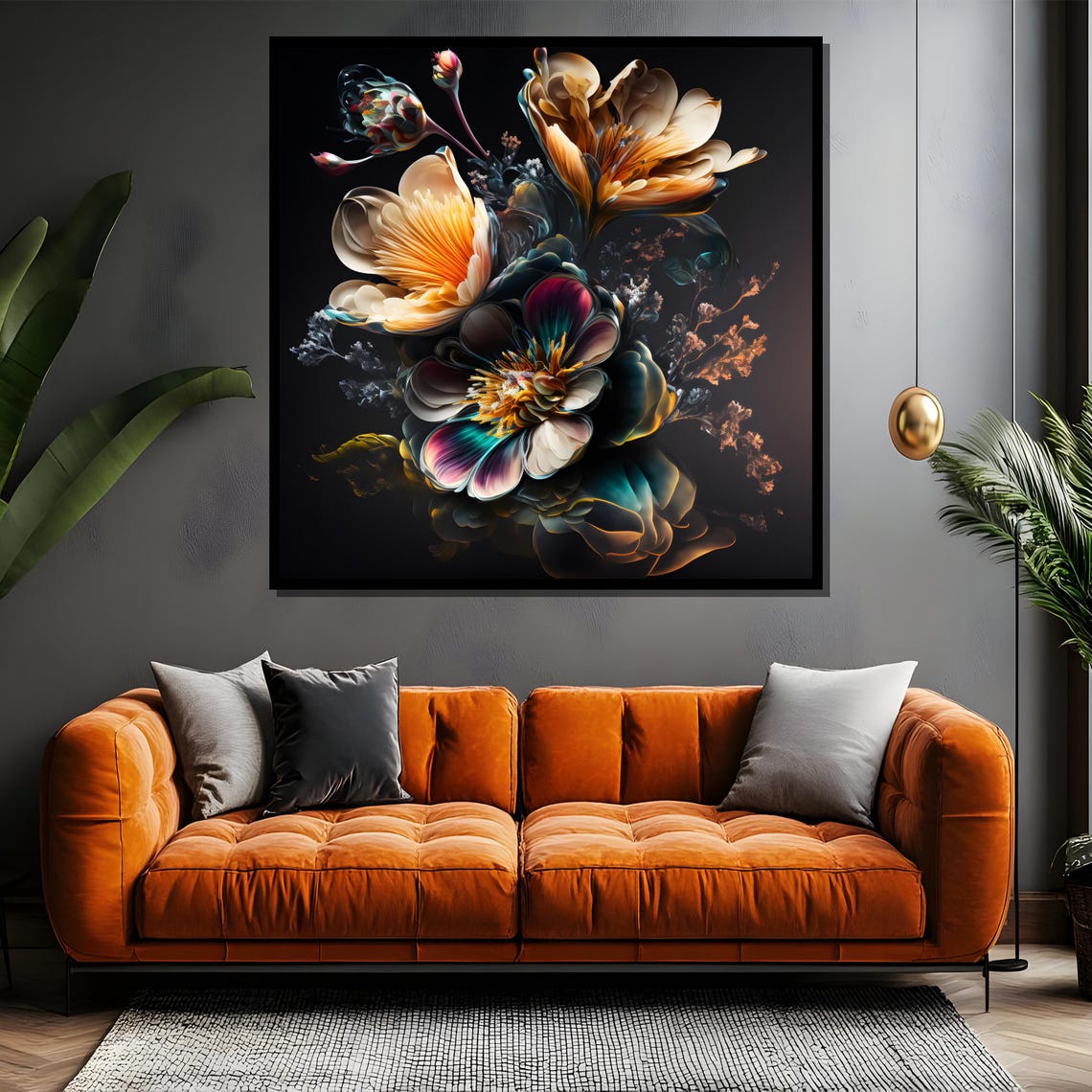 Iridescent Abstract Floral Explosion on a Deep Black Art Poster - Image 4