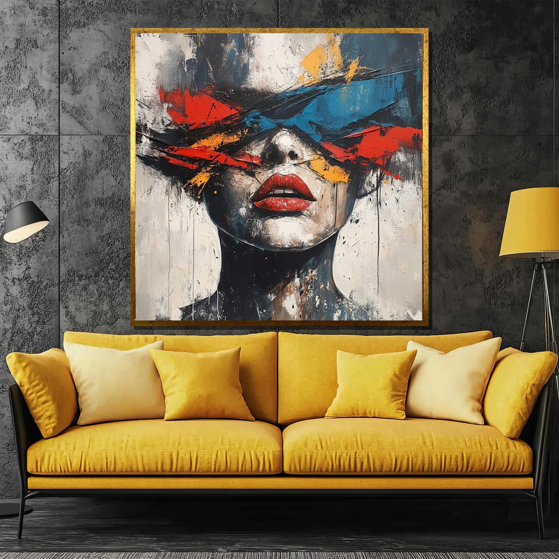 Bold Abstract Portrait Painting With Vibrant Brushstrokes Unique Artistic Gift For Modern Home And Wall Decor - Image 2