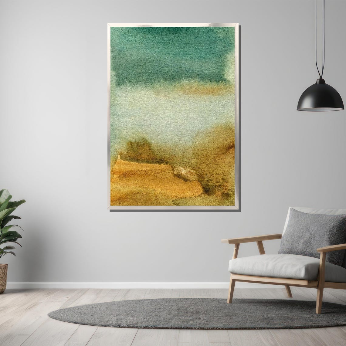 Gold Teal Watercolor Abstract Serene Modern Minimalist Art Poster - Image 3