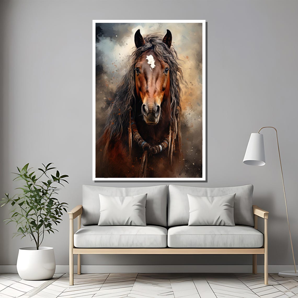Brown Wild Horse With Long Mane In Rustic Earthy Tones Poster - Image 2
