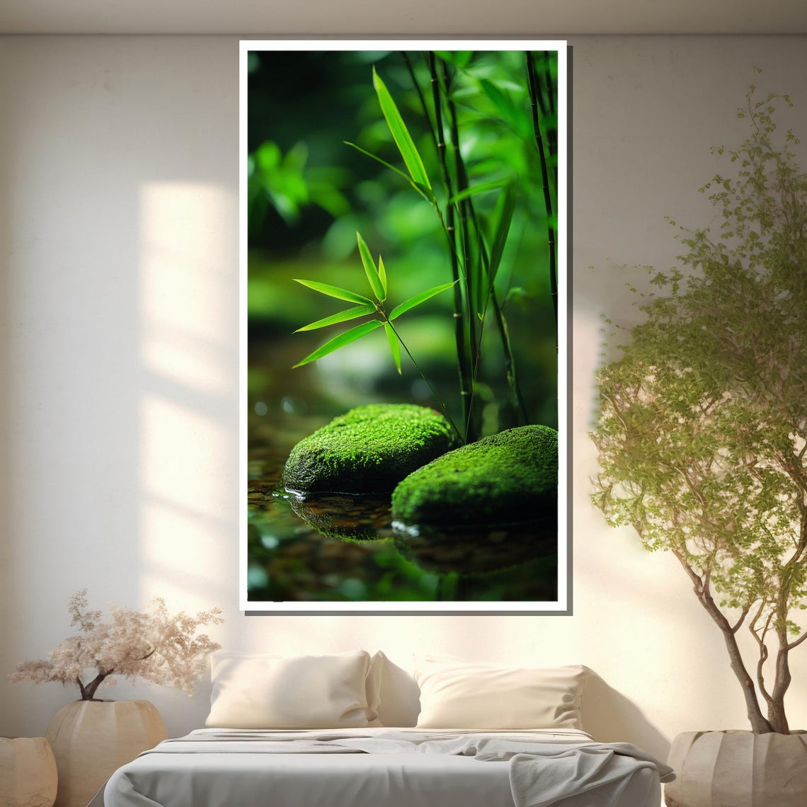 Moss-Covered River Stones Beneath Fresh Bamboo Shoots Poster - Image 2