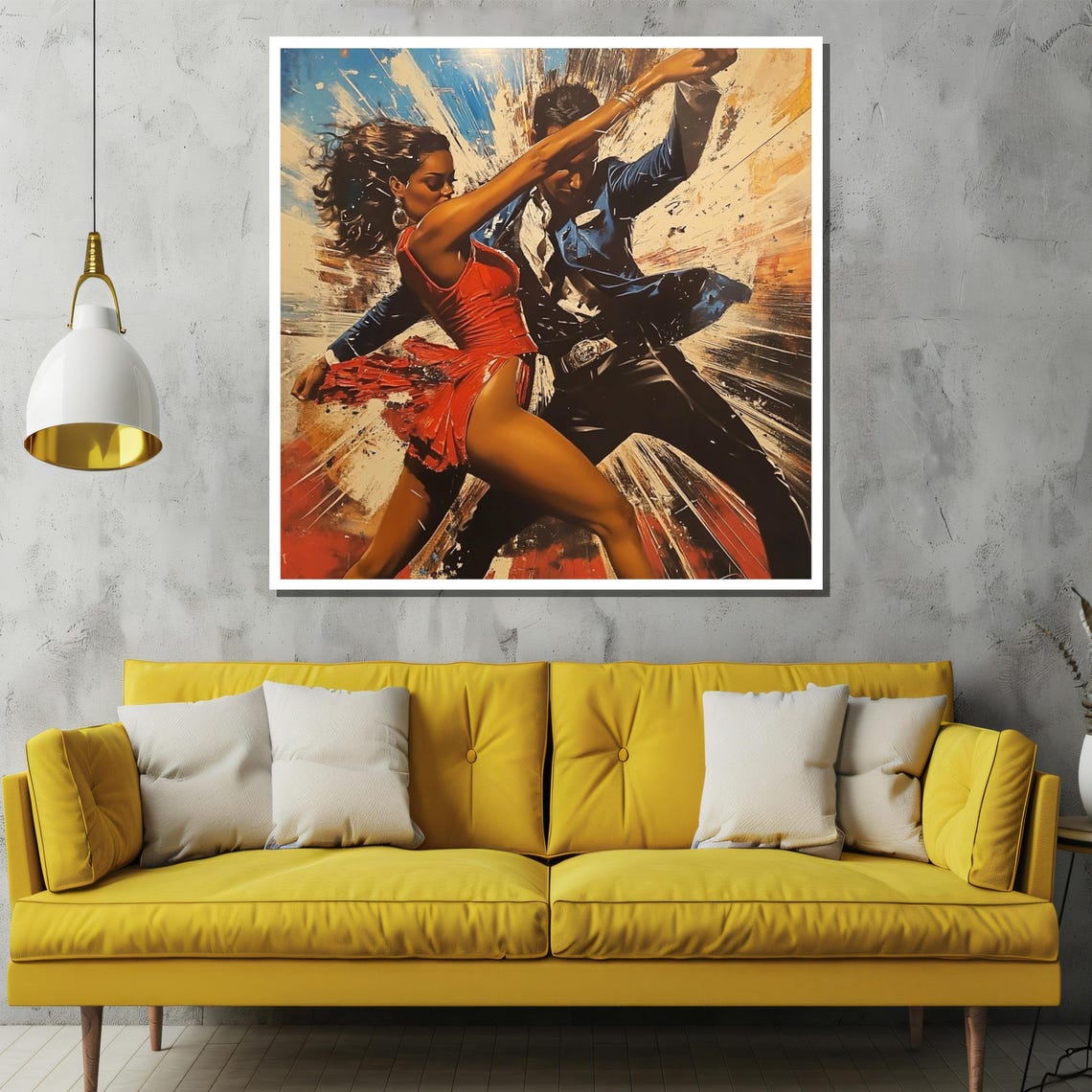 Dynamic Salsa Couple Dancing in Red and Blue Splash Art Poster - Image 2