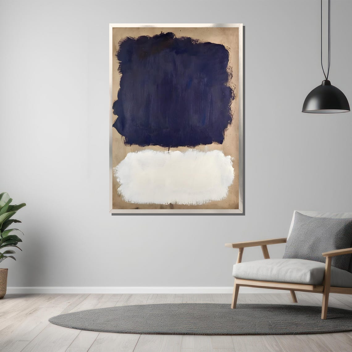 Navy Blue and White Color Field Rothko Inspired Abstract Poster - Image 3