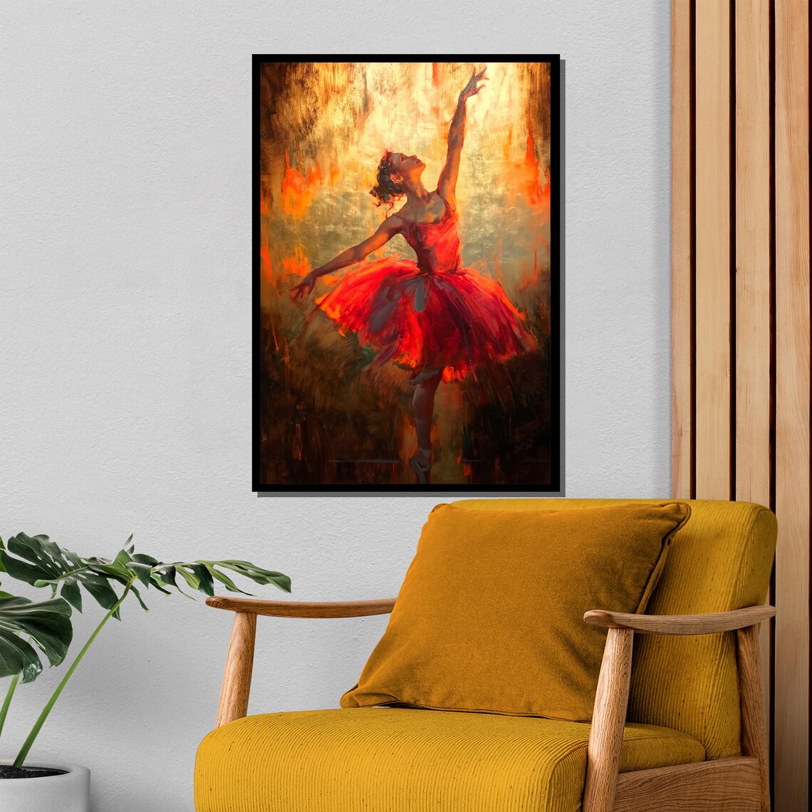 Glowing Red Ballerina in Golden Light Radiant Dance Art Poster - Image 4