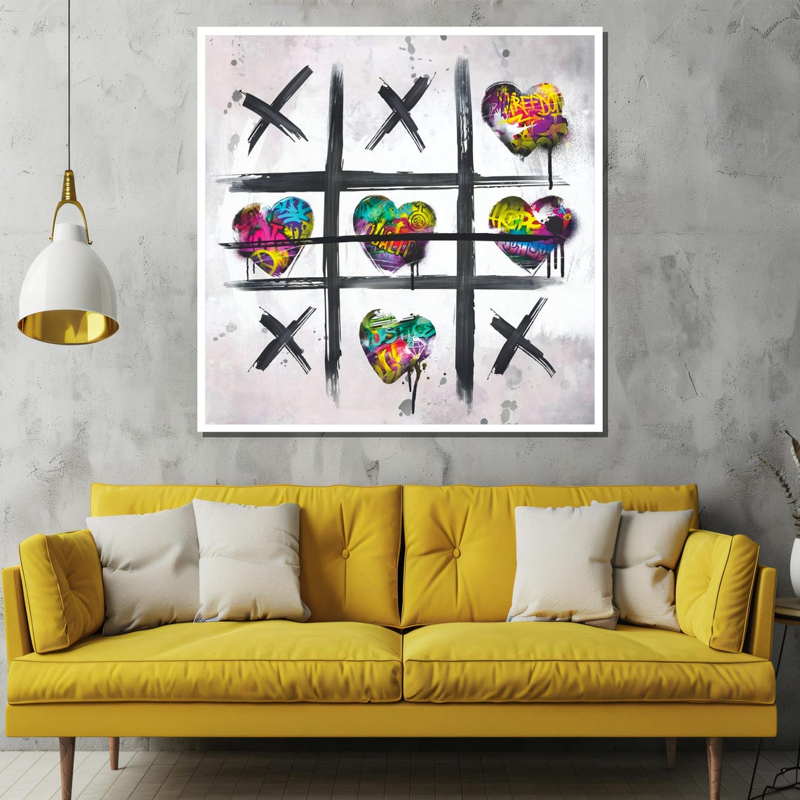 Graffiti Hearts Tic Tac Toe Urban Street Art Game Room Poster - Image 2