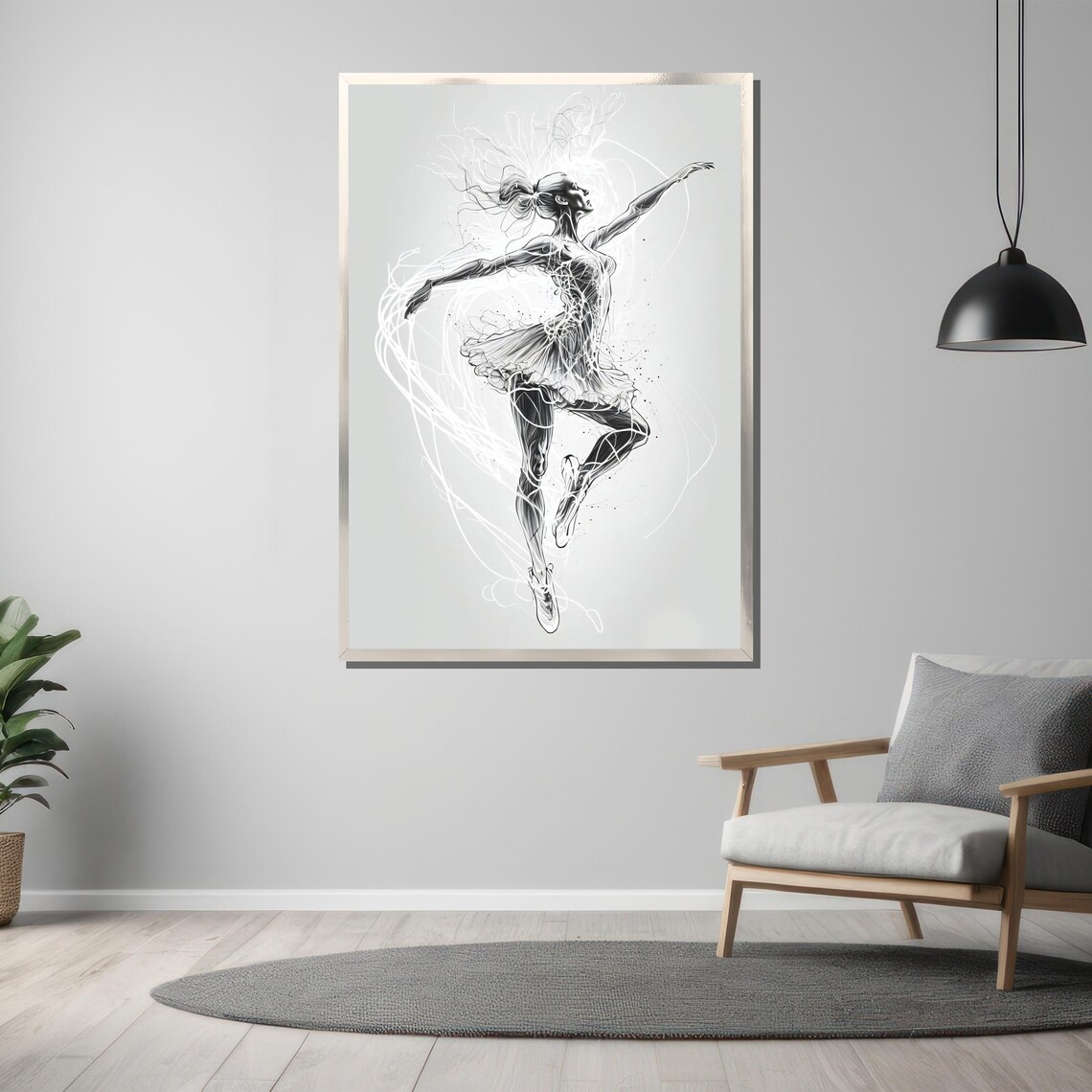 Black and White Line Art Ballerina in Motion Sketch Art Poster - Image 3