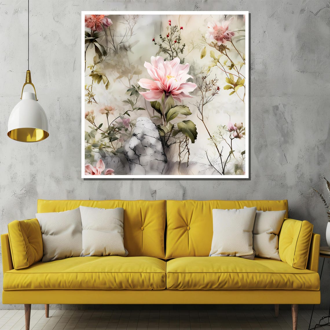 Delicate Pink Dahlia On Marble Watercolor Botanical Art Poster - Image 2