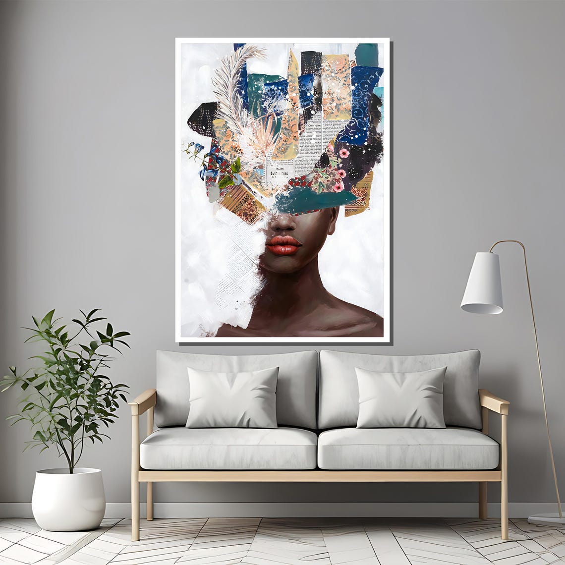 Abstract Mixed Media Collage Woman Portrait Modern Art Poster - Image 2