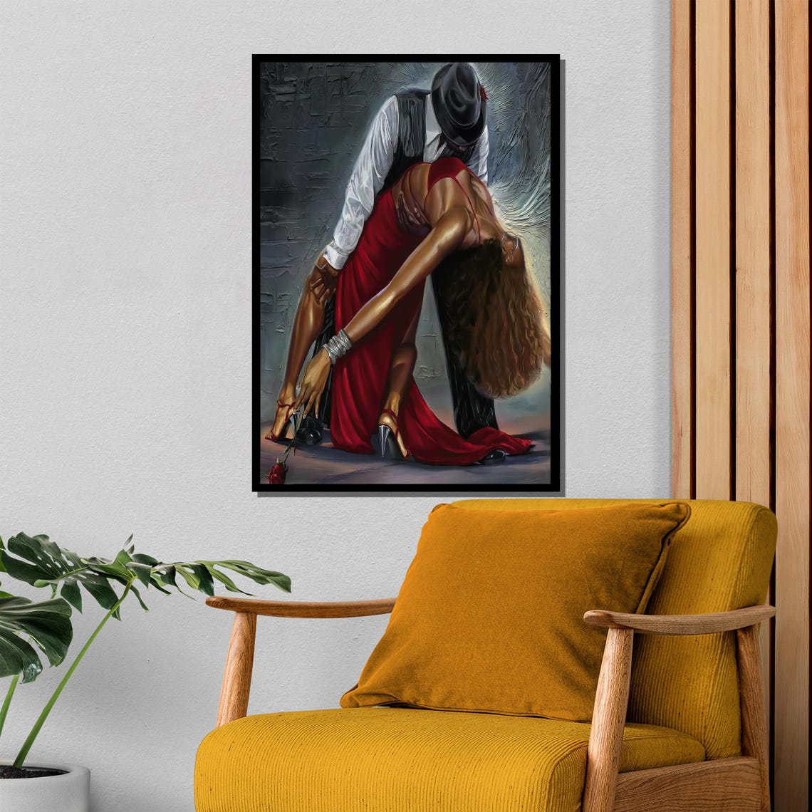 Passionate Tango Couple Dip Dramatic Red Dress Painting Poster - Image 4