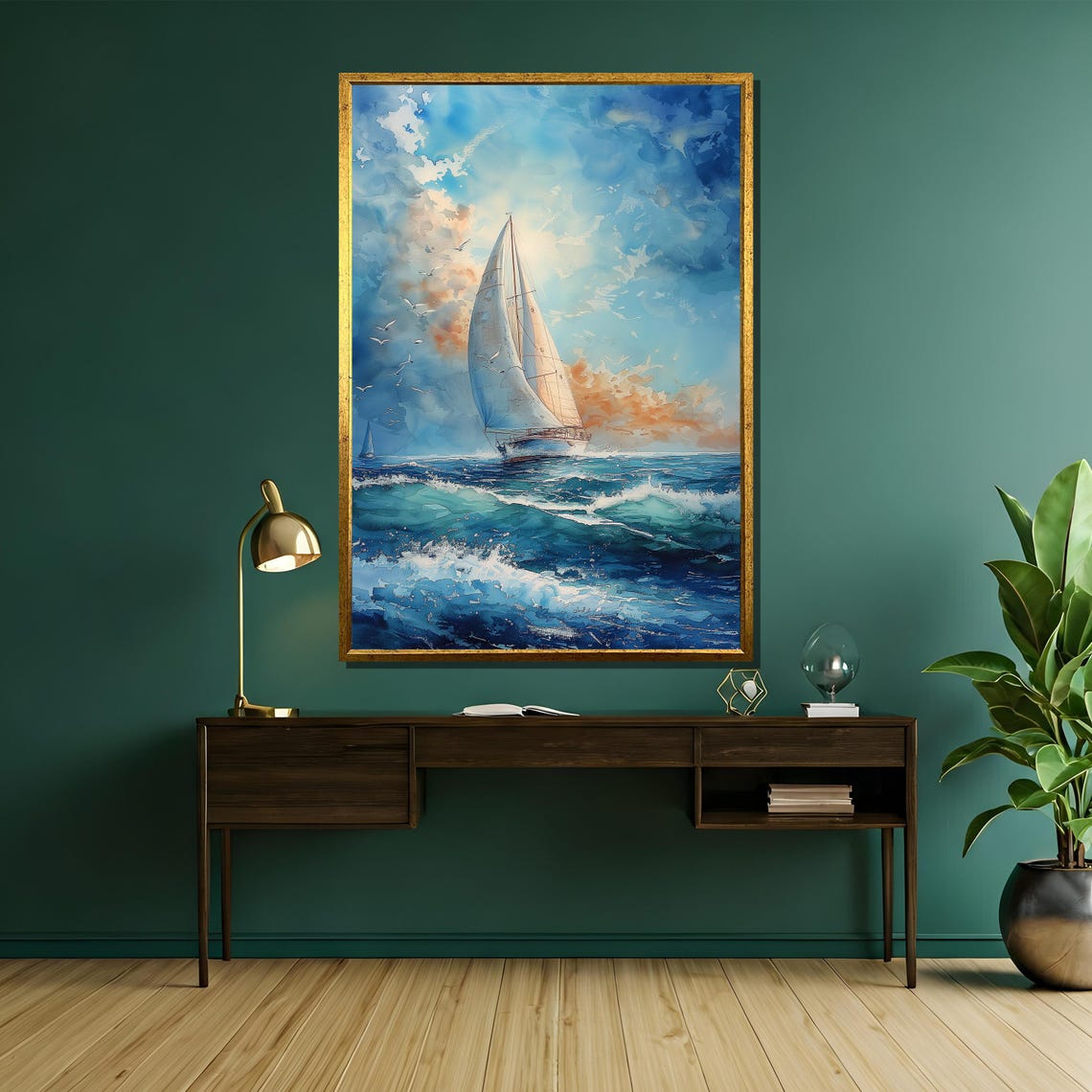 Sailing Adventure Painting Ocean Breeze And Open Sea Wall Art Sunlit Sailing Boat Relaxing Nautical Decor Gift For Seafarers - Image 5