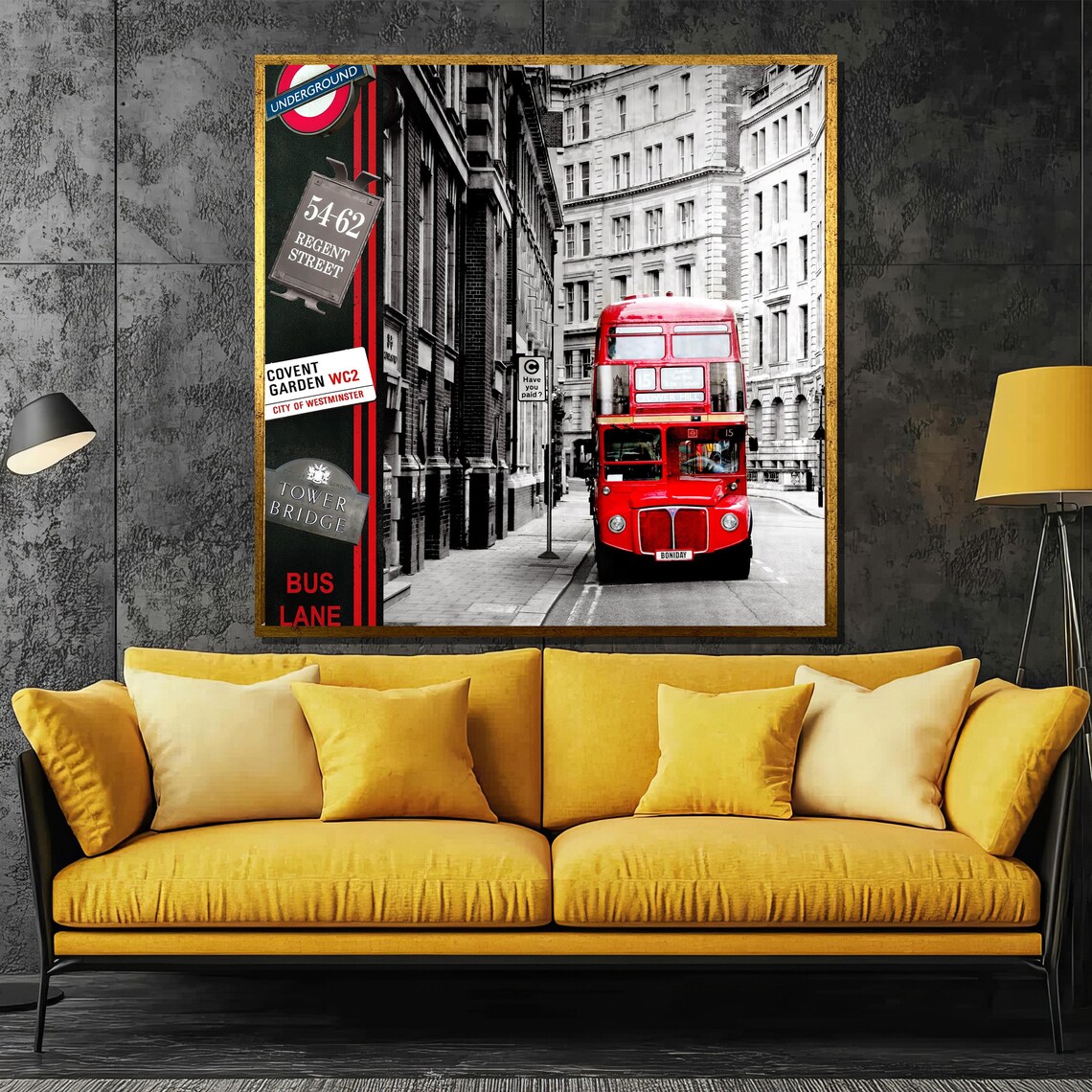 London Red Bus Regent Street Black White British Street Poster