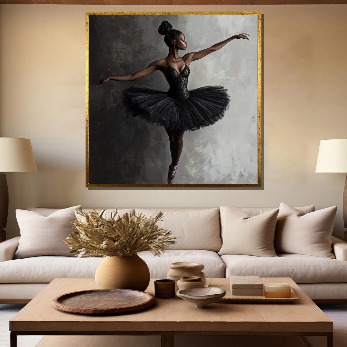 Elegant Black Ballerina Painting Graceful Dance Art Modern Ballet Wall Decor - Image 5