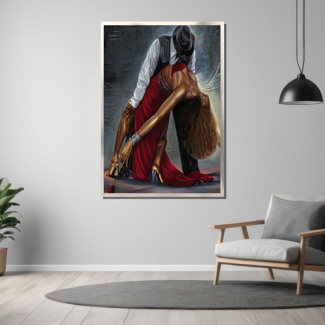 Passionate Tango Couple Dip Dramatic Red Dress Painting Poster - Image 3