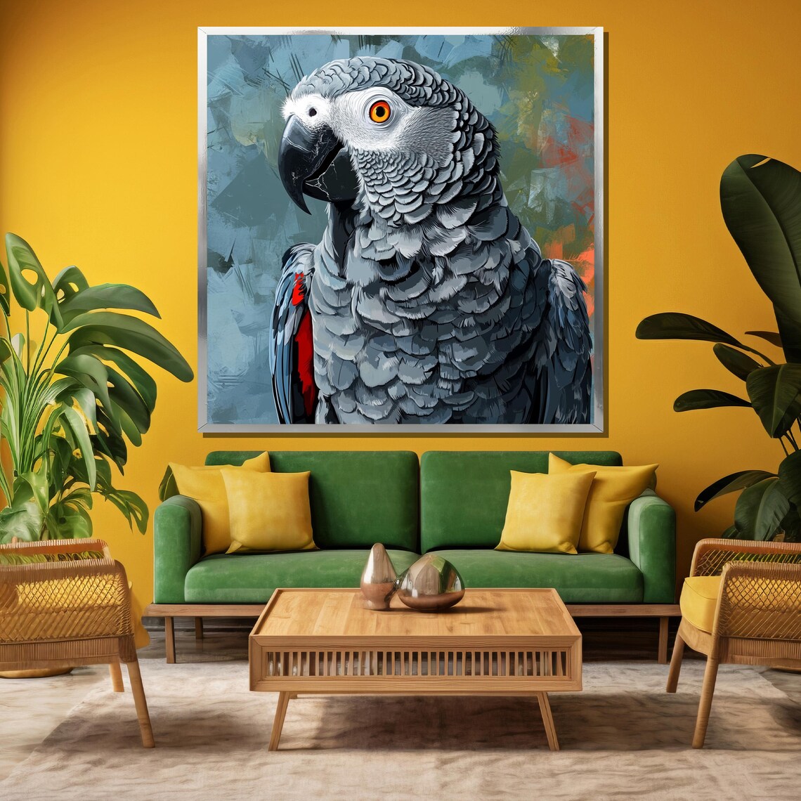 Scarlet Tail African Grey Parrot Portrait Vivid Wildlife Art Poster - Image 3