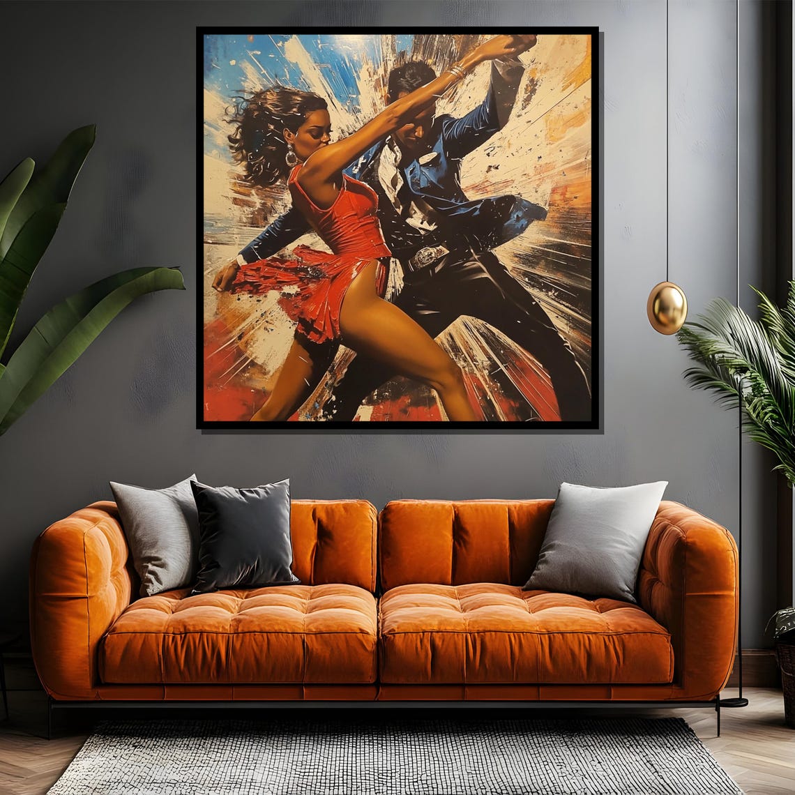 Dynamic Salsa Couple Dancing in Red and Blue Splash Art Poster - Image 4