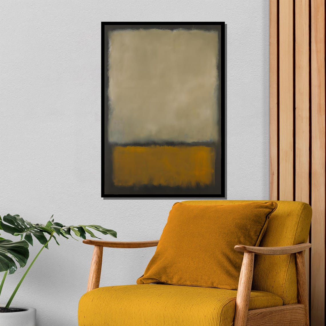 Warm Grey And Mustard Yellow Earthy Minimalist Abstract Art Poster - Image 4