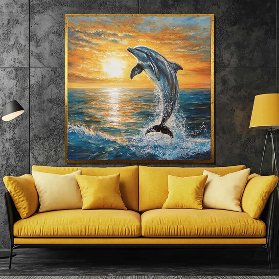 Dolphin Leaping At Sunset Over A Sparkling Ocean Wave Poster